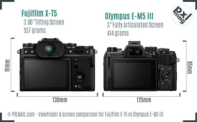 Fujifilm X-T5 vs Olympus E-M5 III Screen and Viewfinder comparison