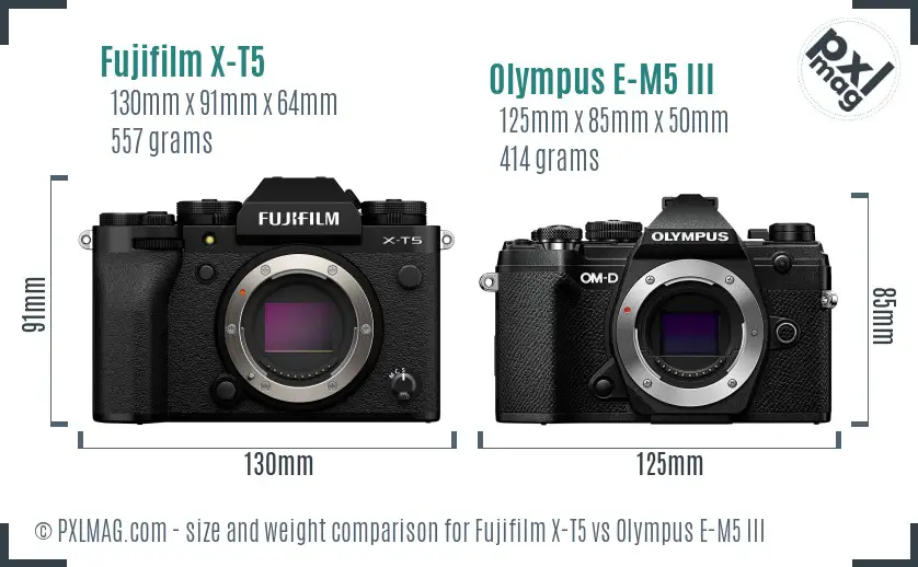 Fujifilm X-T5 vs Olympus E-M5 III size comparison