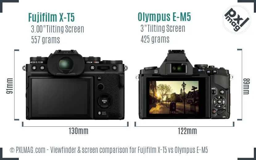 Fujifilm X-T5 vs Olympus E-M5 Screen and Viewfinder comparison