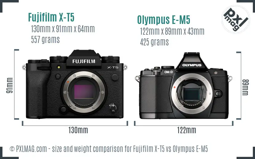 Fujifilm X-T5 vs Olympus E-M5 size comparison