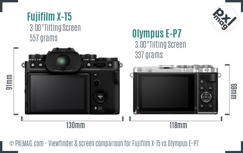 Fujifilm X-T5 vs Olympus E-P7 Screen and Viewfinder comparison