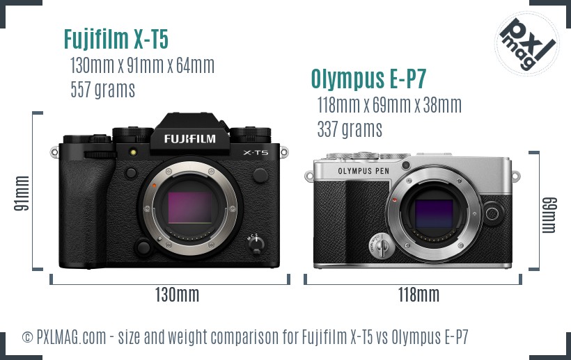 Fujifilm X-T5 vs Olympus E-P7 size comparison