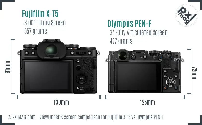 Fujifilm X-T5 vs Olympus PEN-F Screen and Viewfinder comparison