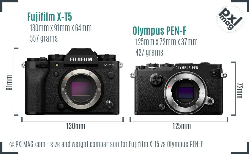 Fujifilm X-T5 vs Olympus PEN-F size comparison