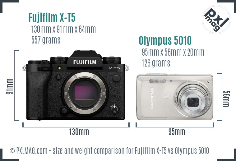 Fujifilm X-T5 vs Olympus 5010 size comparison