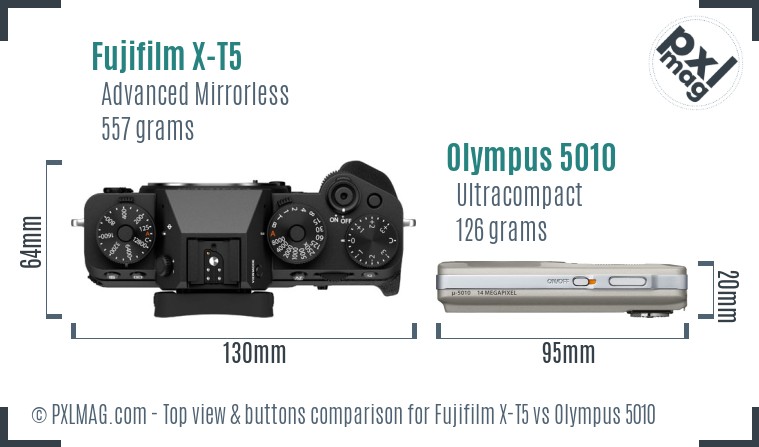 Fujifilm X-T5 vs Olympus 5010 top view buttons comparison