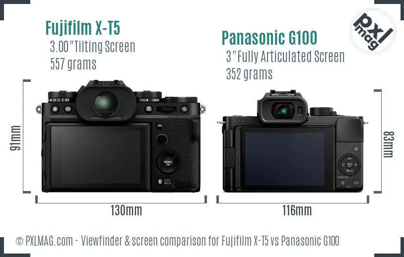 Fujifilm X-T5 vs Panasonic G100 Screen and Viewfinder comparison Fujifilm X-T5 vs Panasonic G100 Screen and Viewfinder comparison