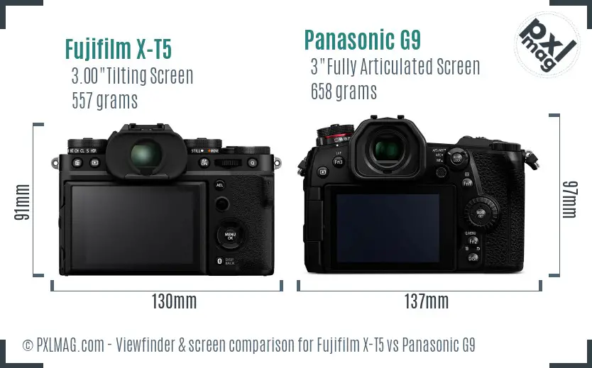 Fujifilm X-T5 vs Panasonic G9 Screen and Viewfinder comparison