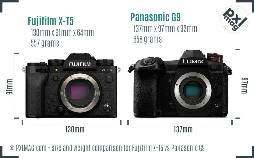 Fujifilm X-T5 vs Panasonic G9 size comparison