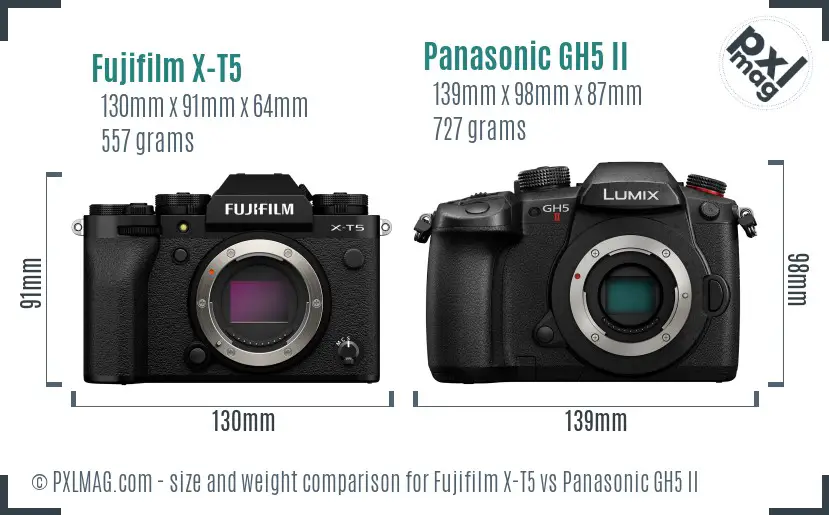 Fujifilm X-T5 vs Panasonic GH5 II size comparison