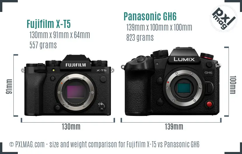 Fujifilm X-T5 vs Panasonic GH6 size comparison