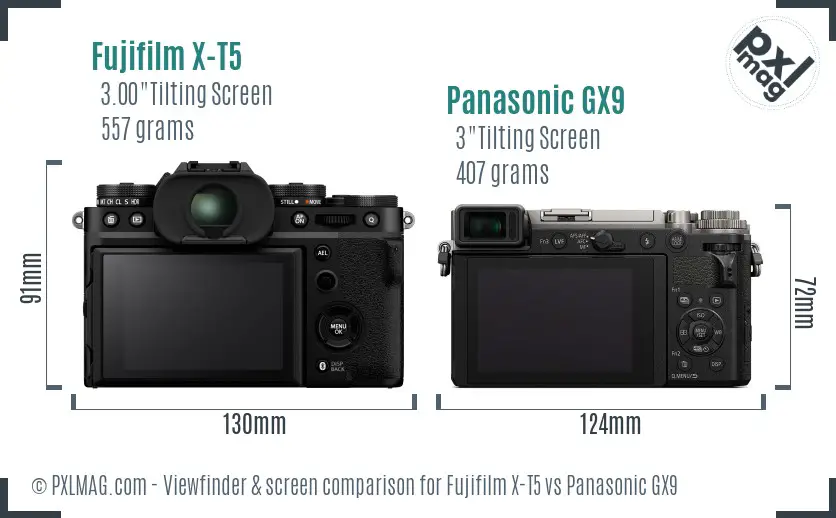 Fujifilm X-T5 vs Panasonic GX9 Screen and Viewfinder comparison