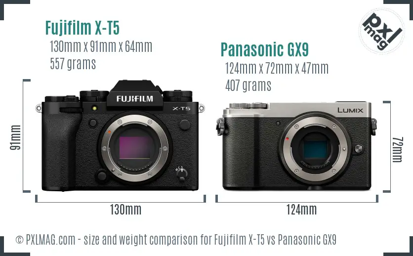 Fujifilm X-T5 vs Panasonic GX9 size comparison