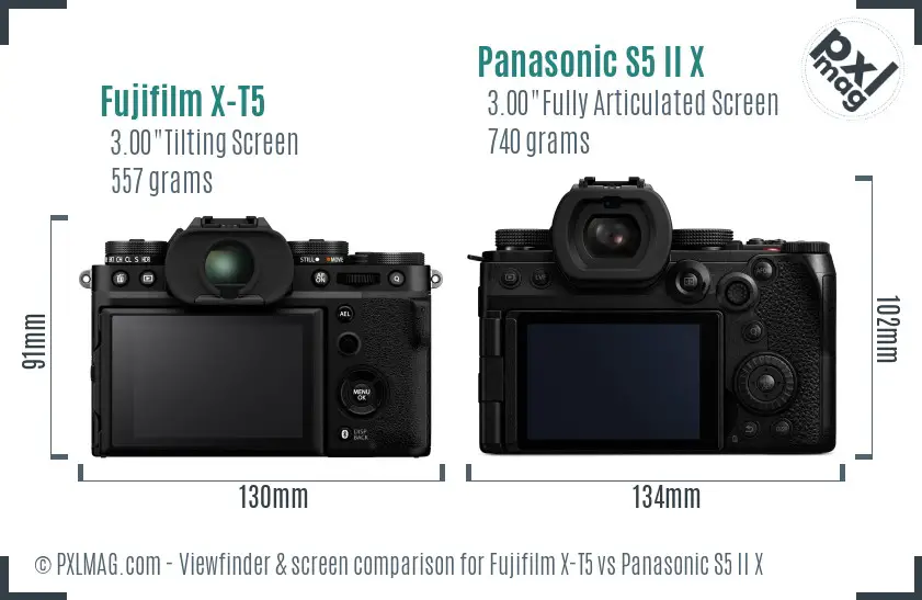 Fujifilm X-T5 vs Panasonic S5 II X Screen and Viewfinder comparison