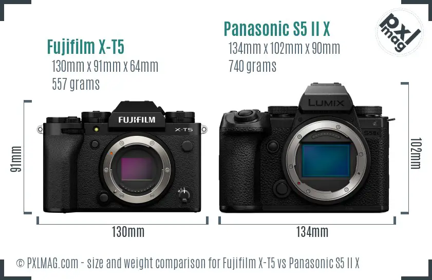 Fujifilm X-T5 vs Panasonic S5 II X size comparison