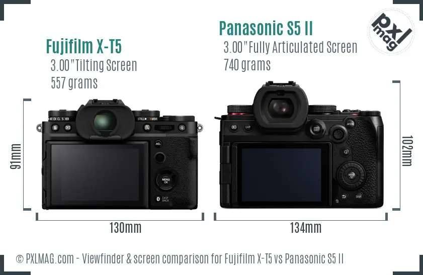 Fujifilm X-T5 vs Panasonic S5 II Screen and Viewfinder comparison