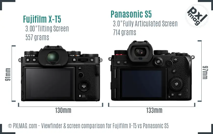 Fujifilm X-T5 vs Panasonic S5 Screen and Viewfinder comparison