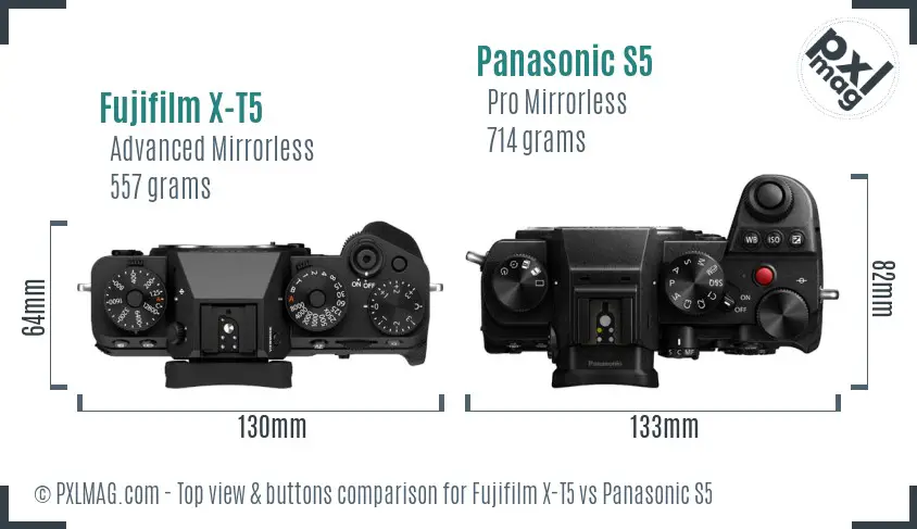 Fujifilm X-T5 vs Panasonic S5 top view buttons comparison