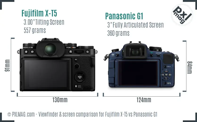 Fujifilm X-T5 vs Panasonic G1 Screen and Viewfinder comparison