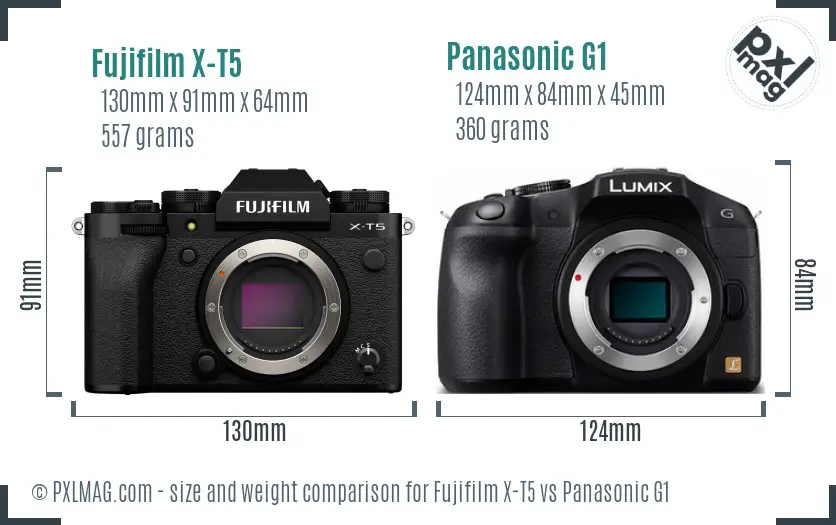 Fujifilm X-T5 vs Panasonic G1 size comparison
