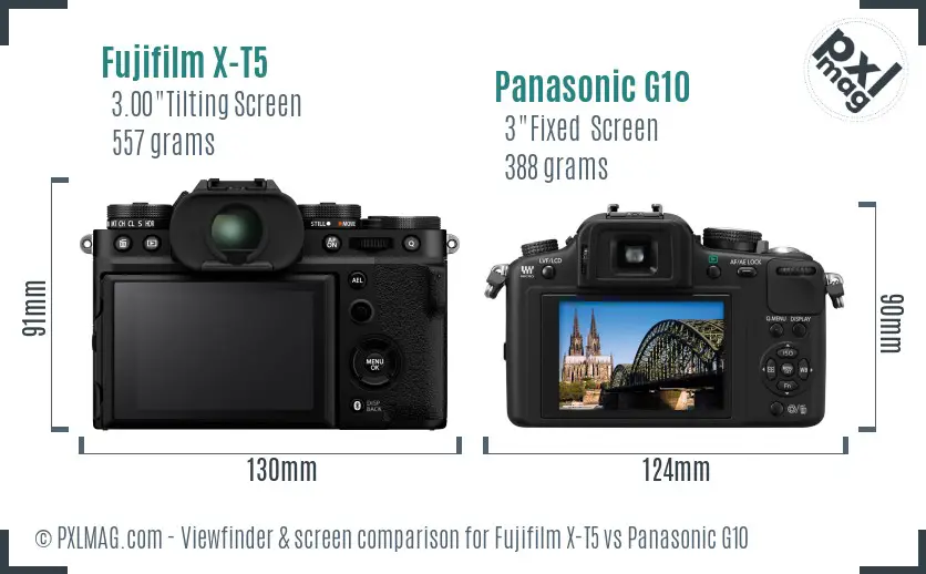 Fujifilm X-T5 vs Panasonic G10 Screen and Viewfinder comparison