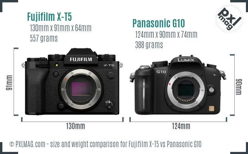 Fujifilm X-T5 vs Panasonic G10 size comparison