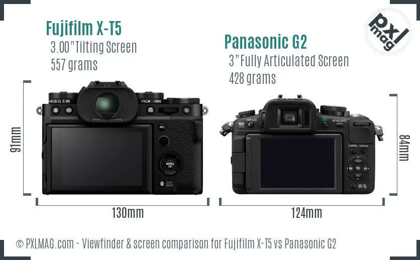Fujifilm X-T5 vs Panasonic G2 Screen and Viewfinder comparison Fujifilm X-T5 vs Panasonic G2 Screen and Viewfinder comparison