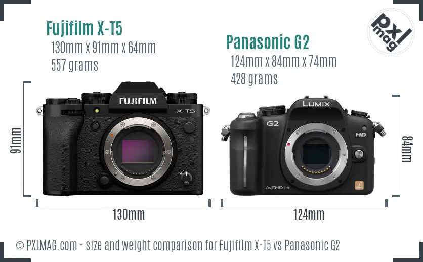 Fujifilm X-T5 vs Panasonic G2 size comparison Fujifilm X-T5 vs Panasonic G2 size comparison