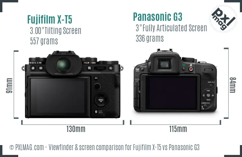 Fujifilm X-T5 vs Panasonic G3 Screen and Viewfinder comparison