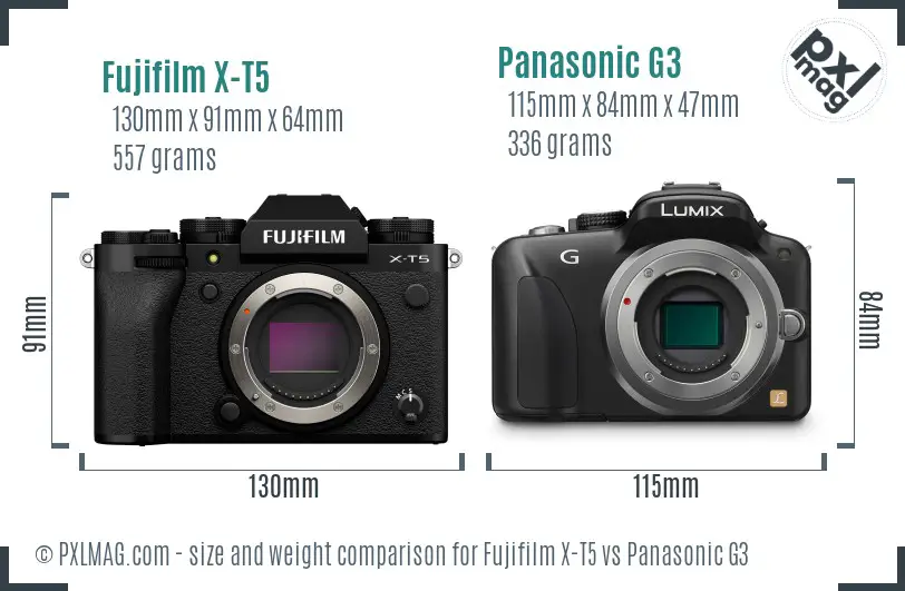 Fujifilm X-T5 vs Panasonic G3 size comparison