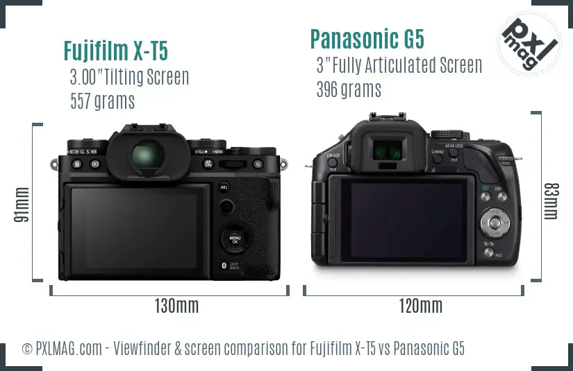 Fujifilm X-T5 vs Panasonic G5 Screen and Viewfinder comparison