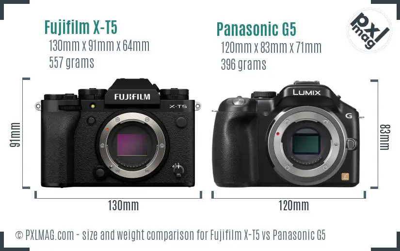 Fujifilm X-T5 vs Panasonic G5 size comparison