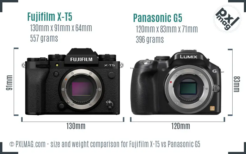 Fujifilm X-T5 vs Panasonic G5 size comparison Fujifilm X-T5 vs Panasonic G5 size comparison