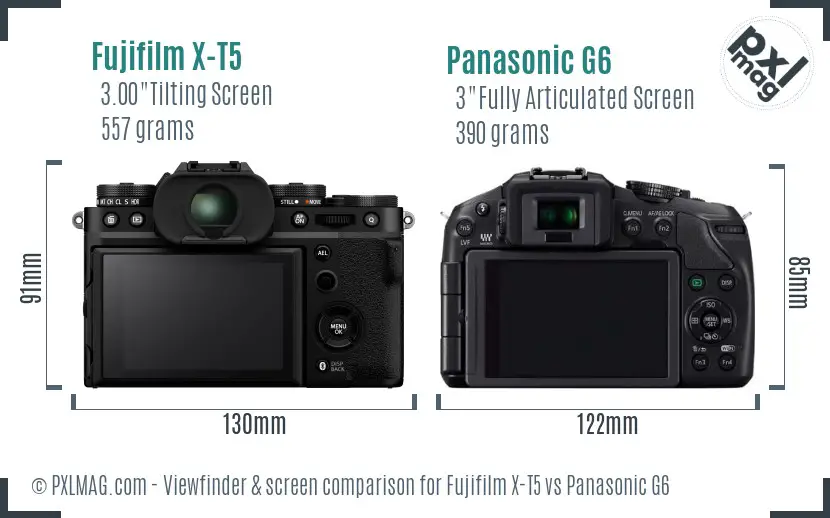 Fujifilm X-T5 vs Panasonic G6 Screen and Viewfinder comparison
