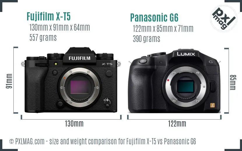 Fujifilm X-T5 vs Panasonic G6 size comparison