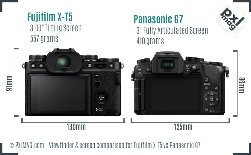 Fujifilm X-T5 vs Panasonic G7 Screen and Viewfinder comparison