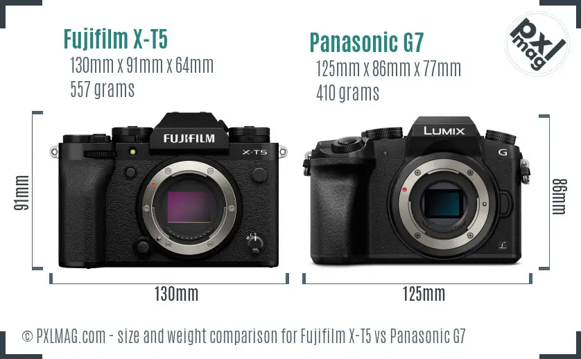 Fujifilm X-T5 vs Panasonic G7 size comparison