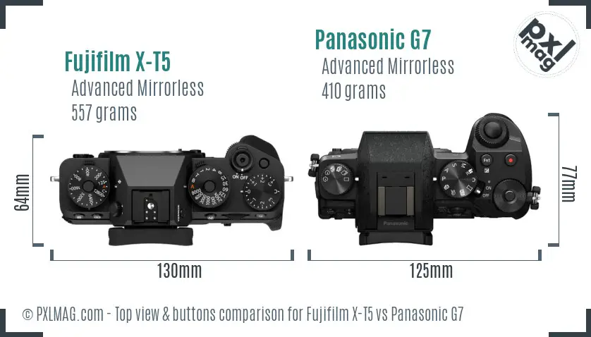 Fujifilm X-T5 vs Panasonic G7 top view buttons comparison