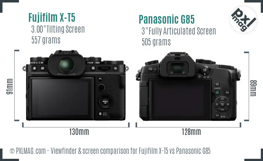 Fujifilm X-T5 vs Panasonic G85 Screen and Viewfinder comparison