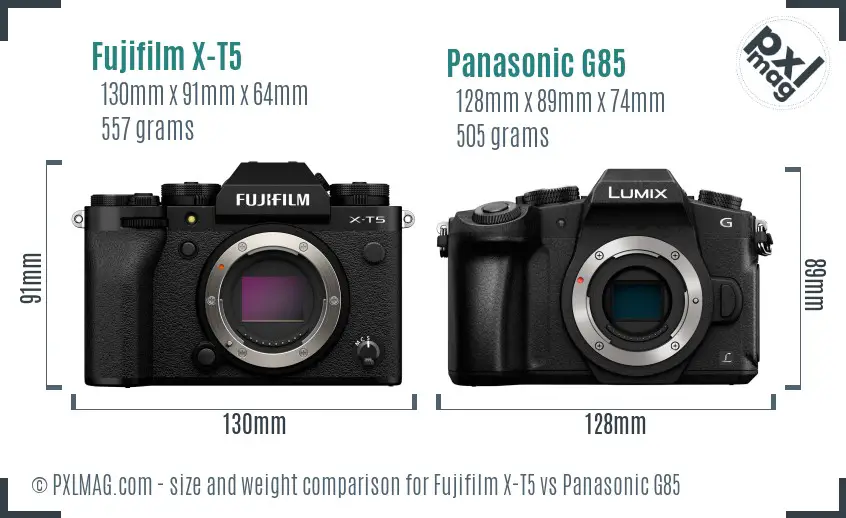 Fujifilm X-T5 vs Panasonic G85 size comparison
