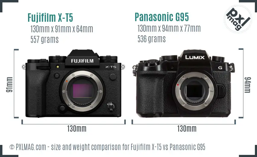 Fujifilm X-T5 vs Panasonic G95 size comparison