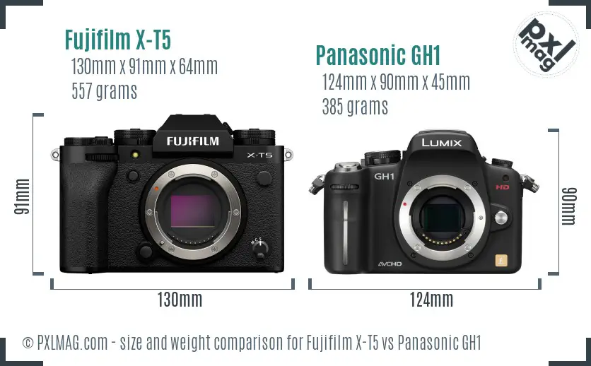 Fujifilm X-T5 vs Panasonic GH1 size comparison