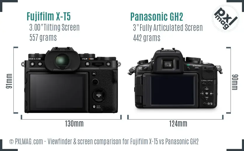 Fujifilm X-T5 vs Panasonic GH2 Screen and Viewfinder comparison