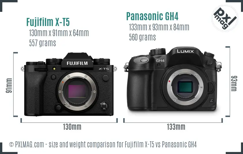 Fujifilm X-T5 vs Panasonic GH4 size comparison Fujifilm X-T5 vs Panasonic GH4 size comparison