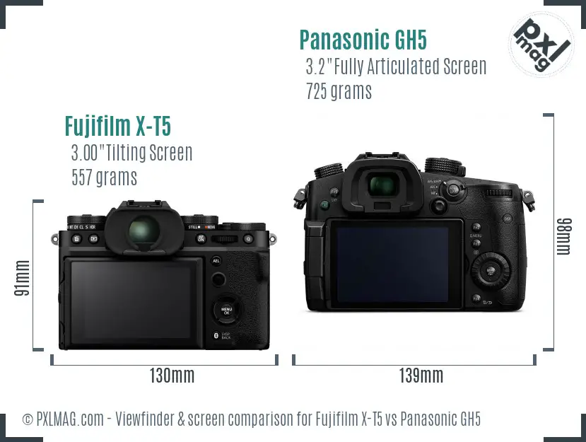Fujifilm X-T5 vs Panasonic GH5 Screen and Viewfinder comparison