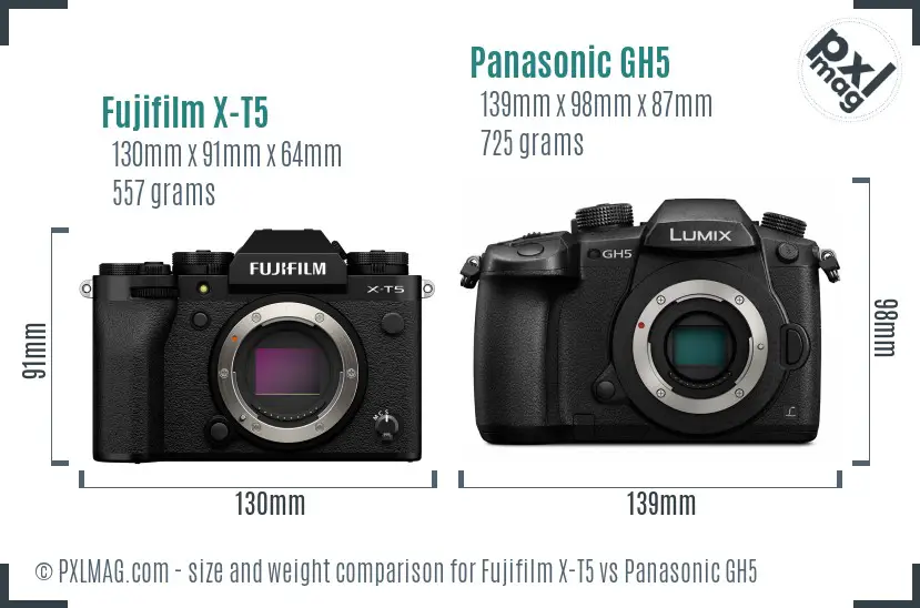 Fujifilm X-T5 vs Panasonic GH5 size comparison