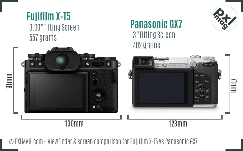 Fujifilm X-T5 vs Panasonic GX7 Screen and Viewfinder comparison