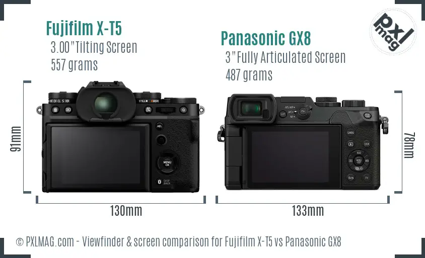 Fujifilm X-T5 vs Panasonic GX8 Screen and Viewfinder comparison