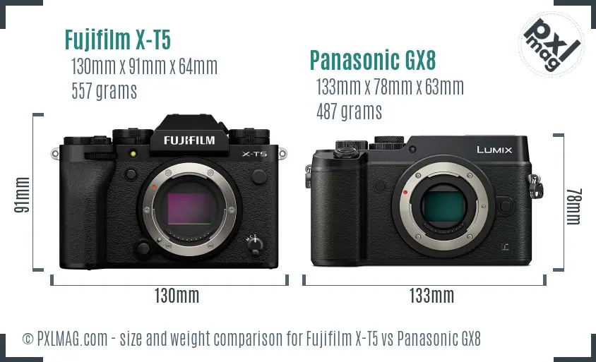 Fujifilm X-T5 vs Panasonic GX8 size comparison
