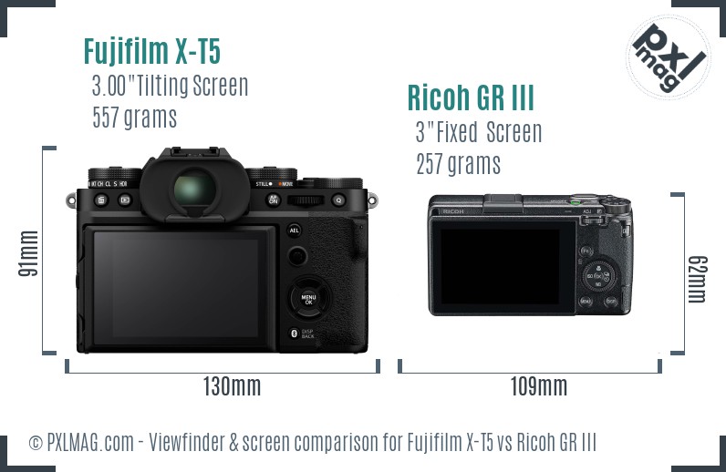 Fujifilm X-T5 vs Ricoh GR III Screen and Viewfinder comparison
